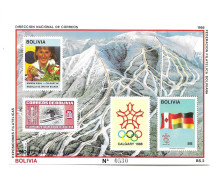 BOLIVIA 1987 WINTER SPORT GAMES OLYMPICS CALIGARY 88 SOUVENIR SHEET MNH MOUNTAIN - Bolivie