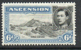 Ascension GVI 1938-53 Definitives, 6d Black & Blue, P.13½, Hinged Mint, Slight Toning, SG 43 - Ascension (Ile De L')