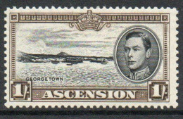 Ascension GVI 1938-53 Definitives, 1/- Black & Sepia, P.13, Hinged Mint, SG 44a - Ascension (Ile De L')