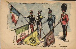 CPA Militaria Les Armees D'Europe Le Salut Du Drapeau France Italie Autriche Angleterre - Uniforms