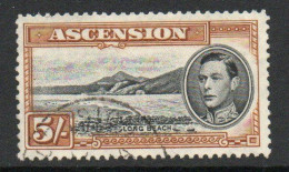 Ascension GVI 1938-53 Definitives, 5/- Black & Yellow-brown, P.13, Used, SG 46a - Ascension (Ile De L')