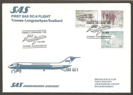 1975 2 FIRST SAS DC-9 FLIGHTS. Longyearbyen/Svalbard - Tromsø And Tromsø-Longyearbyen/Svalbard 2.9.1975. - JF120172 - Lettres & Documents