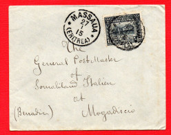 1915 MASSAUA ERITREA PER MOGADISCIO CON 15 CENT PITTORICA PALAZZO GOVERNO - Eritrea