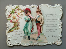 Carte à Systèmes 1er Avril Couple De Jeunes Gens En Habits Fleurs Poisson Fin XIXe Début XXe - Andere & Zonder Classificatie