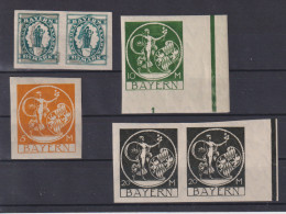 Bayern Abarten Auf Karte MiNo. 189U ** Paar Mit Und Ohne Graudruck,193U *, 194U ** Pl.No. 1 Und 195U ** Paar - Vrac (max 999 Timbres)