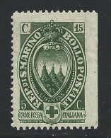1923 SAN MARINO, N. 92a 15c. + 5c. Verde Scuro MNH/** RARA VARIETAe#039; - Variétés Et Curiosités