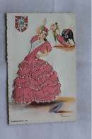 Cpsm, Danseuse Tissu Brodée, Andalucia, Espagne - Embroidered