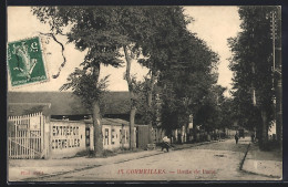 CPA Cormeilles, Route De Paris Avec Entrepôt Et Arbres Alignés - Autres & Non Classés
