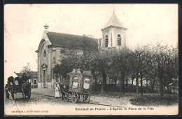 CPA Bonneuil, L`Église Et La Place De La Fête Avec Charrette - Autres & Non Classés