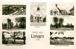 Lingen Ems Gesamtansicht Ehrenmal Eisenbahnbruecke Hanekenfaehr Rathaus Stadtpar - Lingen