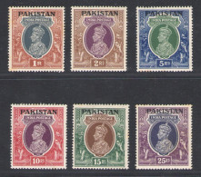 1947 PAKISTAN - Stanley Gibbons N. 14/19 Alti Valori, Giorgio VI - MH* - Altri & Non Classificati
