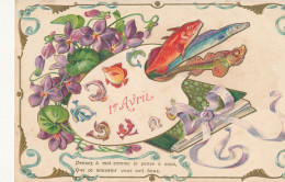1ER AVRIL   Pensez à Moi Comme Je Pense à Vous / Carte Gauffrée / Poissons Et Fleurs - Erster April