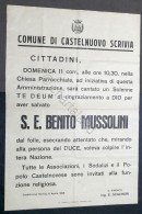 Manifesto Castelnuovo Scrivia Funzione Religiosa Salvataggio B. Mussolini 1926 - Sin Clasificación