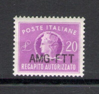 1954 TRIESTE A - Recapito Autorizzato - Nuova Soprastampa N. 5A - 20 Lire Lilla - Autres & Non Classés
