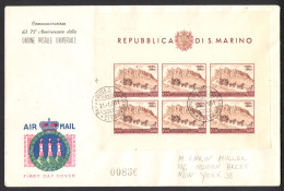 1951 San Marino, Foglietto Veduta N. 10, Da San Marino Per New York - FDC - Blocs-feuillets