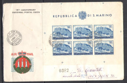 1951 San Marino, Foglietto Veduta N. 9, Da San Marino Per New York - FDC - Blocs-feuillets