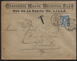 BRASSERIE Sage 15c S/ Lettre LILLE Vers La Belgique 1894. BRASSEUR Masse Meurisse BIERE. Voir Autres Lettres (x830) - 1876-1898 Sage (Type II)