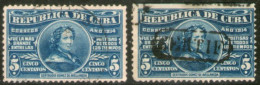 CUBA 2 Sellos Usados POETISA GERTRUDIS GÓMEZ AVELLANEDA Año 1914, El 2º Está Sin Dentar Arriba – Valorizados € 12,00 - Oblitérés