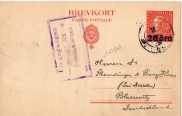 SUEDE ENTIER CARTE REPIQUAGE PRIVE OBLITERE STOCKHOLM 1926 POUR L'ALLEMAGNE - Entiers Postaux