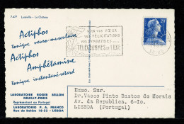 Carte PUB PHARMACEUTIQUE 1959 Laboratoires Bellon Marianne Muller 20F Flamme SECAP Télégrammes De Luxe Pour Portugal TB - Médecine