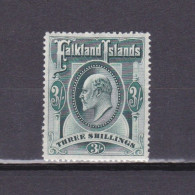 FALKLAND ISLANDS 1904, SG# 49, CV £150, 3sh Slate-green, KEVII, MH - Falkland