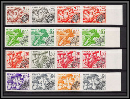 France Préoblitere PREO N°158/161 Champignons Mushroom Funghi Non Dentelé ** MNH Imperf Essais Essai 1979 Bandes De 4 - Champignons