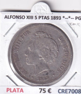 CRE7008 MONEDA ESPAÑA ALFONSO XIII 5 PESETAS 1893 *--*-- PGV PLATA - Andere & Zonder Classificatie