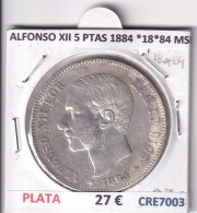 CRE7003 MONEDA ESPAÑA ALFONSO XII 5 PESETAS 1884 *18*84 MSM PLATA - Andere & Zonder Classificatie