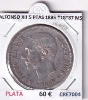CRE7004 MONEDA ESPAÑA ALFONSO XII 5 PESETAS 1885 *18*87 MSM PLATA - Andere & Zonder Classificatie