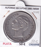 CRE6998 MONEDA ESPAÑA ALFONSO XII 5 PESETAS 1881 MSM PLATA - Andere & Zonder Classificatie