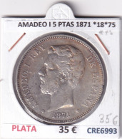 CRE6993 MONEDA ESPAÑA AMADEO I 5 PESETAS 1871 *18*75 PLATA - Andere & Zonder Classificatie