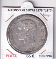 CRE6994 MONEDA ESPAÑA ALFONSO XII 5 PESETAS 1875 *18*7- RBO PLATA - Andere & Zonder Classificatie