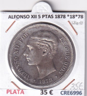 CRE6996 MONEDA ESPAÑA ALFONSO XII 5 PESETAS 1878 *18*78 PLATA - Andere & Zonder Classificatie