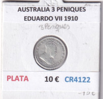 CR4122 MONEDA AUSTRALIA 3 PENIQUES EDUARDO VII 1910 PLATA - Autres – Océanie