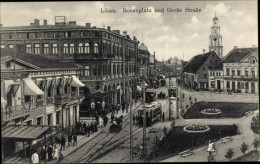 CPA Liepaja Libau Lettland, Rosenplatz, Große Straße, Straßenbahnen - Lettonia