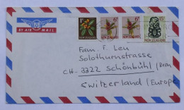 Lettre Par Avion De Nouvelle-Zélande Vers La Suisse – Timbres Floraux Et Culture Maorie - Poste Aérienne