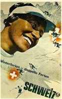 CH   Winterferien 1934 Skiing Swiss Poster Biregg Verlag Luzern No1108 Postcard - NEUVE - Lenk Im Simmental