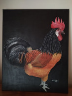 TABLEAU Coq Poulet  Peinture Acrylique Sur Toile Signé N.Petry - Acrylic Resins