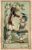 CHROMO MAISON HELLEBAUT SOEURS A GAND / CUEILLETTE DES CERISES AVEC LE PETIT CHIEN - Otros & Sin Clasificación