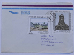 Lettre Par Avion De Tchécoslovaquie Vers La Suisse – Timbres Jan Zrzavý Et Sculpture Religieuse - Poste Aérienne