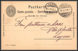 73899 Daguin Luzern Pour Zurich 19/1/1901 5c Noir Carte Postale Postkarte Suisse (Swiss) Entier Stationery - Ganzsachen