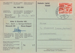 Grossisten Karte  "Alder&Eisenhut AG, Turn-/Sport-/Spielgerätefabrik, Küsnacht/Ebnat Kappel"     1959 - Briefe U. Dokumente