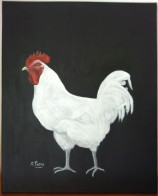 TABLEAU Coq Poulet De Bresse Peinture Acrylique Sur Toile Signé N.Petry - Acrylic Resins