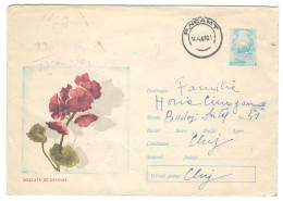 PELARGONIUM FLOWERS, COVER STATIONERY, Cod.386/68, 1968, ROMANIA - Entiers Postaux
