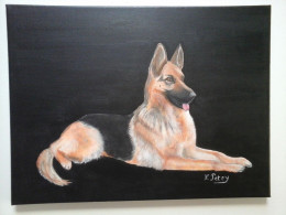 TABLEAU ChienBERGER ALLEMAND Peinture Acrylique Sur Toile Signé N.Petry - Acrylic Resins