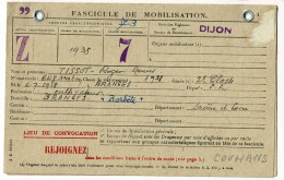 Fascicule De Mobilisation, 2 Volets, Bureau Recrutement Dijon, Lieu Convocation, Rejoignez : Louhans - 1952, Classe 1938 - Documenten