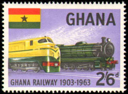 Collectible Postage Stamp, Ghana #156-159, Complete Set, Year: 1963, Topic: Trains, Condition: Never Hinged - Ghana (1957-...)