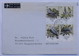 Lettre Affranchie Avec Bloc De 4 Timbres Oiseaux – Portugal (Madère) Vers Suisse - Lettres & Documents