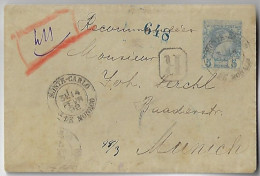 Monaco 1892 Registered Postal Stationery Cover Stamp Prince Charles III 5 Cents From Monte-Carlo To Munich Germany - Entiers Postaux