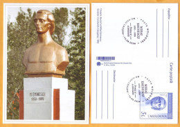 2024 Moldova  FDC  Căușeni. Bustul Lui Mihai Eminescu. Sculptor: Constantin Crengăniș. 1998 - Moldavie